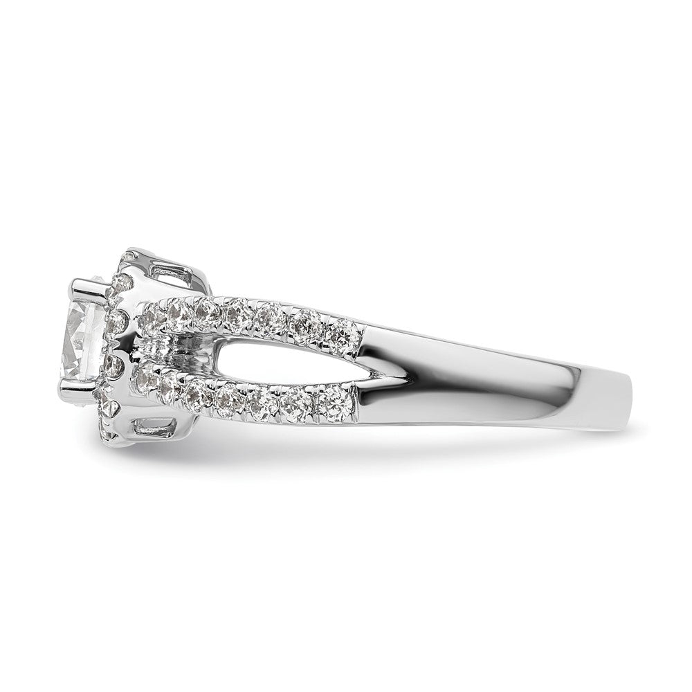 14K Weißgold Verlobungsring mit rundem simuliertem Diamanten und Halo-Fassung