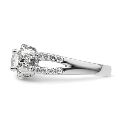 14K Weißgold Verlobungsring mit rundem simuliertem Diamanten und Halo-Fassung