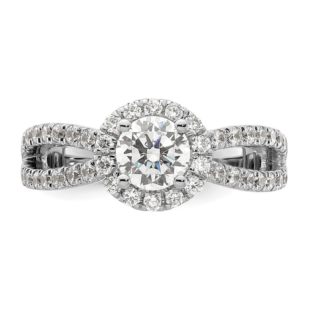 14K Weißgold Verlobungsring mit rundem simuliertem Diamanten und Halo-Fassung