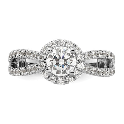 14K Weißgold Verlobungsring mit rundem simuliertem Diamanten und Halo-Fassung