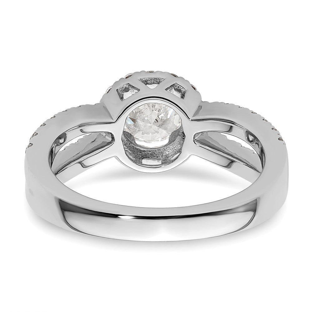 14K Weißgold Verlobungsring mit rundem simuliertem Diamanten und Halo-Fassung