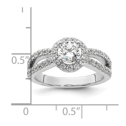 14K Weißgold Verlobungsring mit rundem simuliertem Diamanten und Halo-Fassung