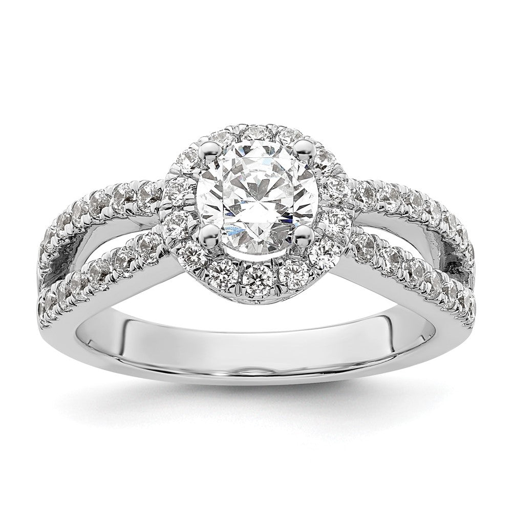 14K Weißgold Verlobungsring mit rundem simuliertem Diamanten und Halo-Fassung