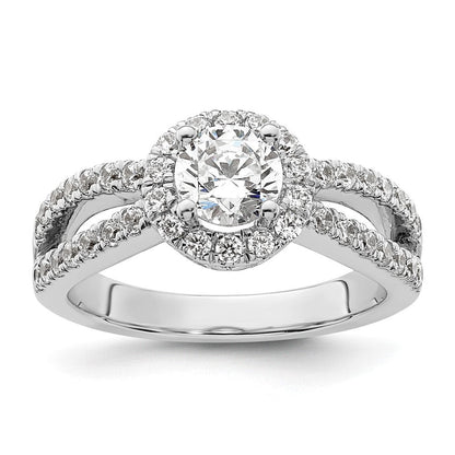 14K Weißgold Verlobungsring mit rundem simuliertem Diamanten und Halo-Fassung