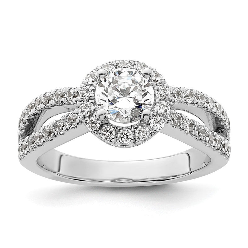 14K Weißgold Verlobungsring mit rundem simuliertem Diamanten und Halo-Fassung
