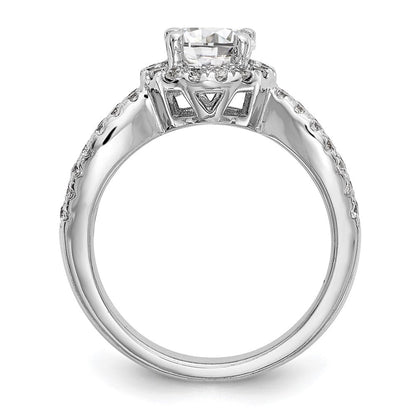 14K Weißgold Verlobungsring mit rundem simuliertem Diamanten und Halo