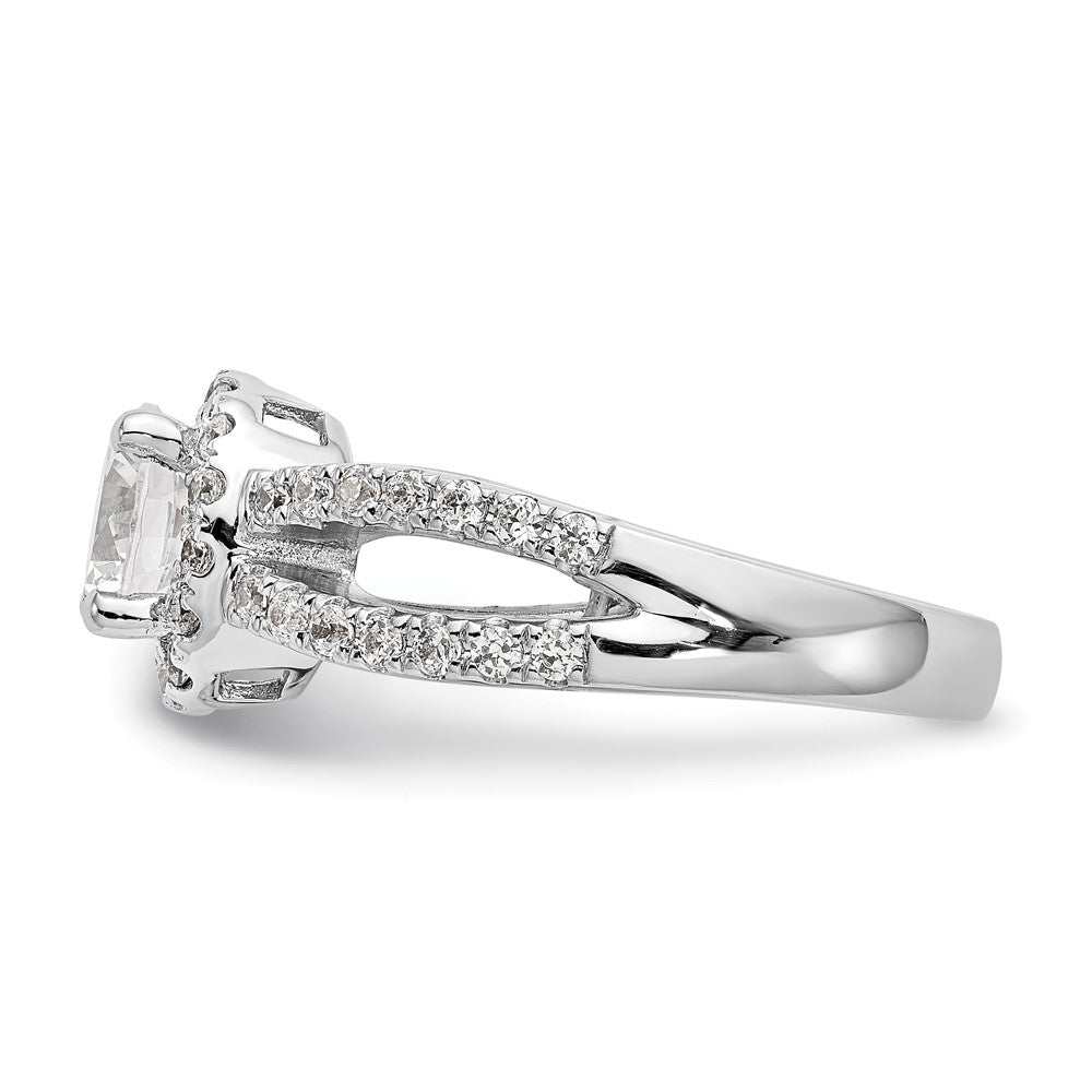 14K Weißgold Verlobungsring mit rundem simuliertem Diamanten und Halo