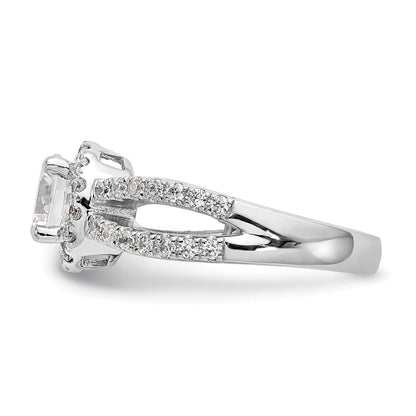 14K Weißgold Verlobungsring mit rundem simuliertem Diamanten und Halo