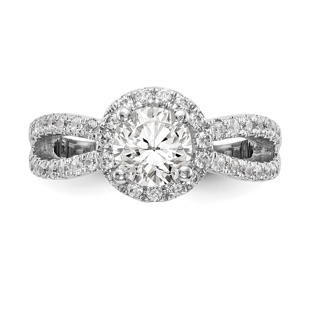 14K Weißgold Verlobungsring mit rundem simuliertem Diamanten und Halo