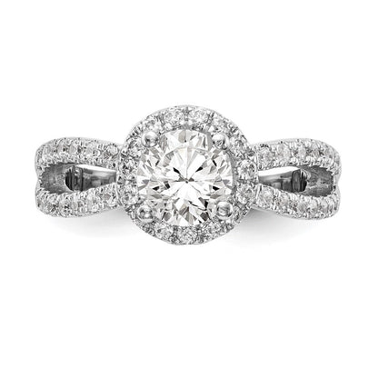 14K Weißgold Verlobungsring mit rundem simuliertem Diamanten und Halo