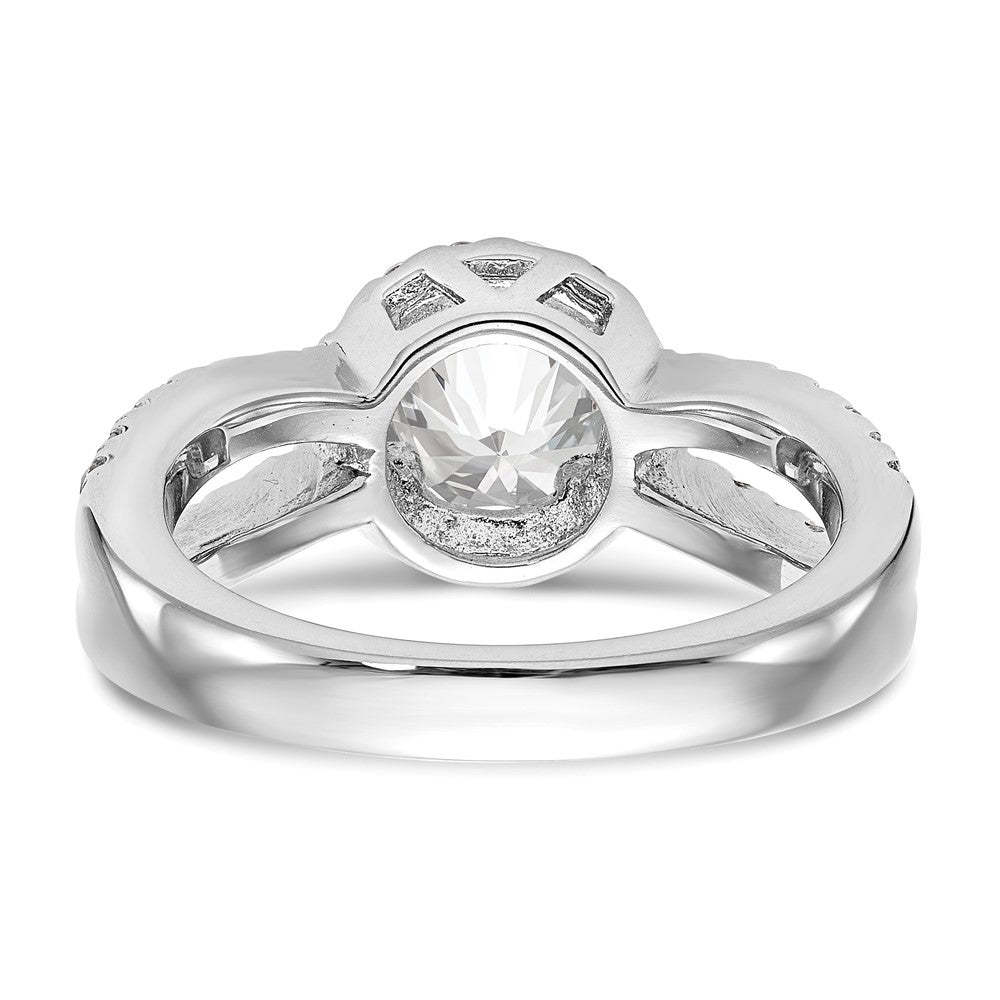 14K Weißgold Verlobungsring mit rundem simuliertem Diamanten und Halo
