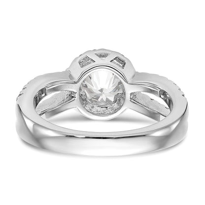 14K Weißgold Verlobungsring mit rundem simuliertem Diamanten und Halo
