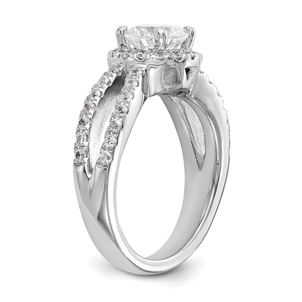 14K Weißgold Verlobungsring mit rundem simuliertem Diamanten und Halo