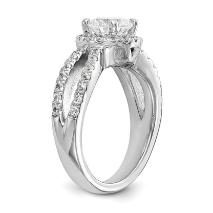 14K Weißgold Verlobungsring mit rundem simuliertem Diamanten und Halo