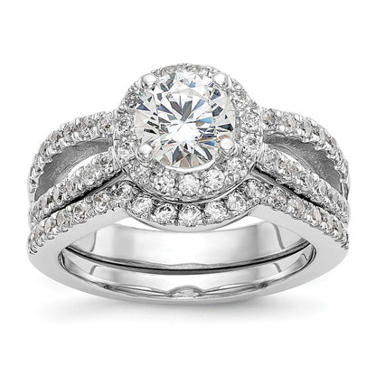 14K Weißgold Verlobungsring mit rundem simuliertem Diamanten und Halo