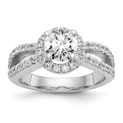 14K Weißgold Verlobungsring mit rundem simuliertem Diamanten und Halo