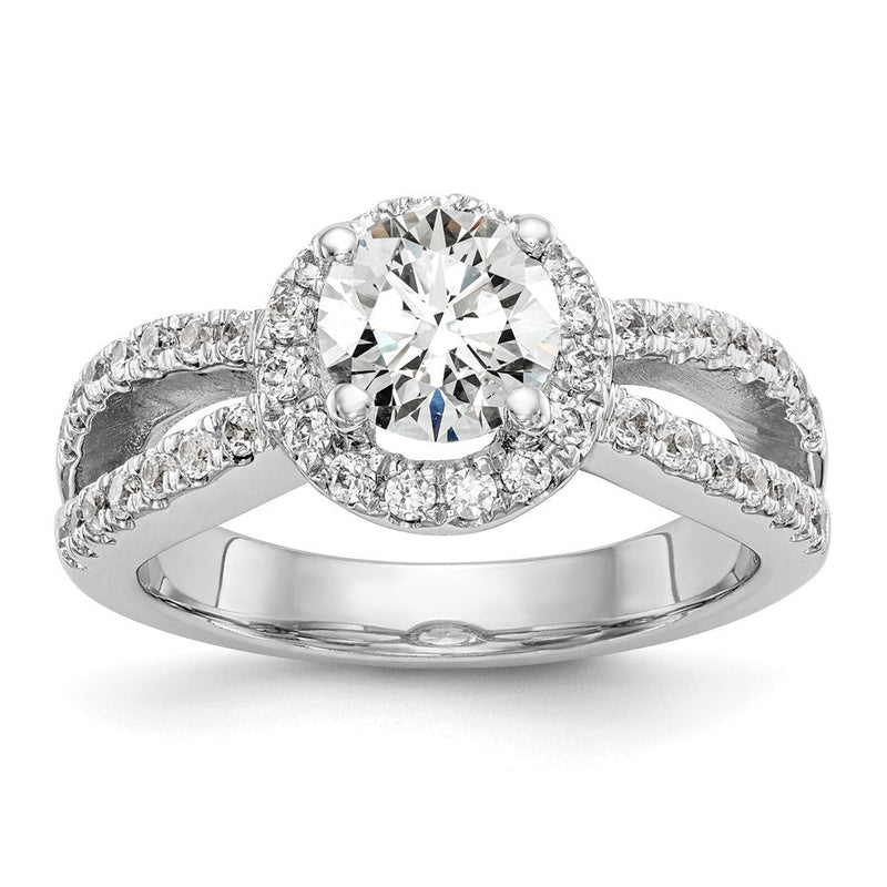 14K Weißgold Verlobungsring mit rundem simuliertem Diamanten und Halo