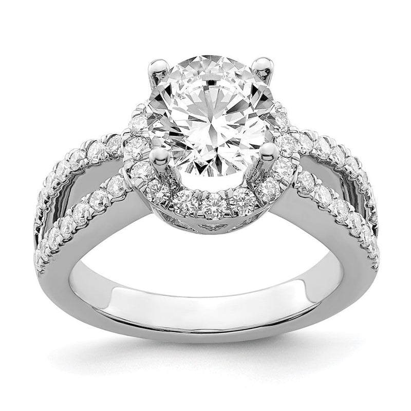 14K Weißgold Verlobungsring mit rundem simuliertem Diamanten und Halo