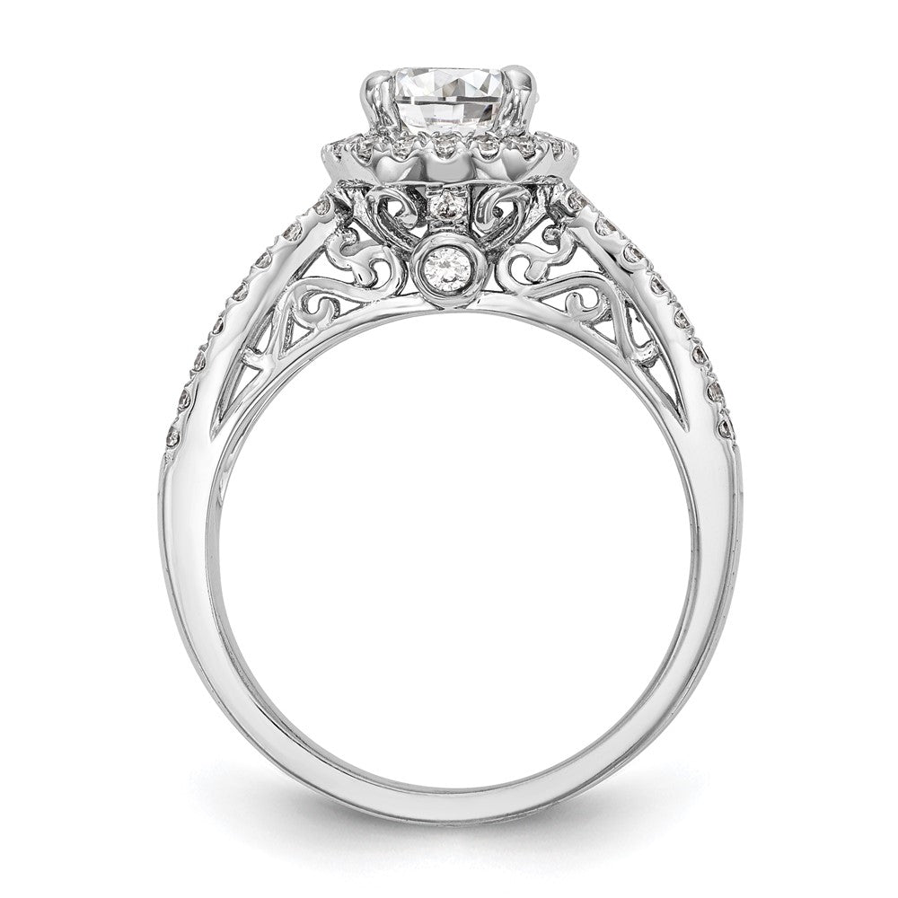 14K Weißgold Verlobungsring mit Halo-Fassung, Semi-Mount, 0,625 ct. laborgezüchteten Diamanten VS/SI+ G+, 1 ct. rundem Mittelstein
