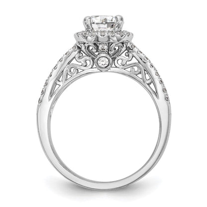 14K Weißgold Verlobungsring mit Halo-Fassung, Semi-Mount, 0,625 ct. laborgezüchteten Diamanten VS/SI+ G+, 1 ct. rundem Mittelstein