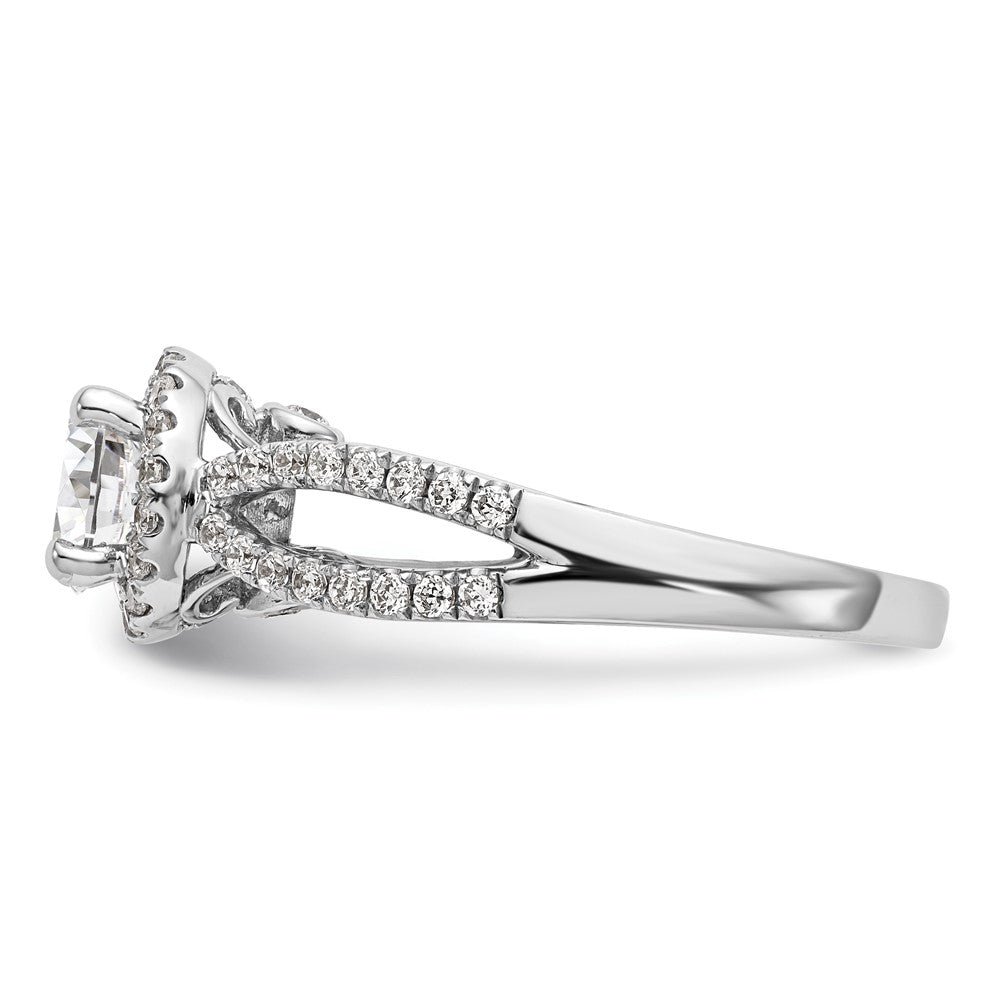 14K Weißgold Verlobungsring mit Halo-Fassung, Semi-Mount, 0,625 ct. laborgezüchteten Diamanten VS/SI+ G+, 1 ct. rundem Mittelstein