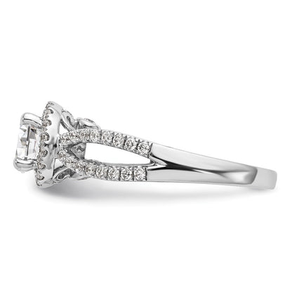 14K Weißgold Verlobungsring mit Halo-Fassung, Semi-Mount, 0,625 ct. laborgezüchteten Diamanten VS/SI+ G+, 1 ct. rundem Mittelstein