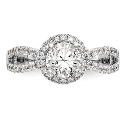 14K Weißgold Verlobungsring mit Halo-Fassung, Semi-Mount, 0,625 ct. laborgezüchteten Diamanten VS/SI+ G+, 1 ct. rundem Mittelstein