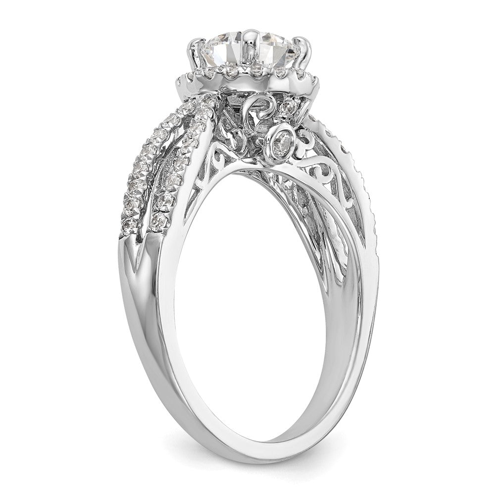 14K Weißgold Verlobungsring mit Halo-Fassung, Semi-Mount, 0,625 ct. laborgezüchteten Diamanten VS/SI+ G+, 1 ct. rundem Mittelstein