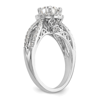 14K Weißgold Verlobungsring mit Halo-Fassung, Semi-Mount, 0,625 ct. laborgezüchteten Diamanten VS/SI+ G+, 1 ct. rundem Mittelstein