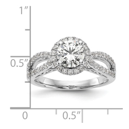 14K Weißgold Verlobungsring mit Halo-Fassung, Semi-Mount, 0,625 ct. laborgezüchteten Diamanten VS/SI+ G+, 1 ct. rundem Mittelstein