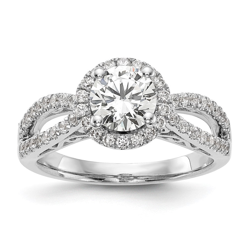 14K Weißgold Verlobungsring mit Halo-Fassung, Semi-Mount, 0,625 ct. laborgezüchteten Diamanten VS/SI+ G+, 1 ct. rundem Mittelstein