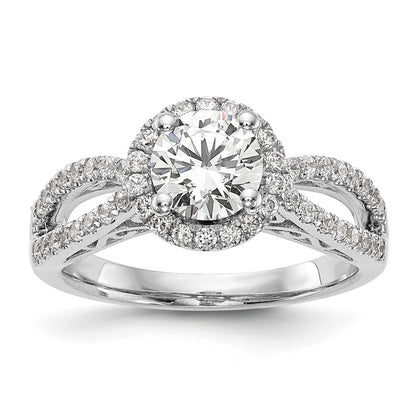 14K Weißgold Verlobungsring mit Halo-Fassung, Semi-Mount, 0,625 ct. laborgezüchteten Diamanten VS/SI+ G+, 1 ct. rundem Mittelstein