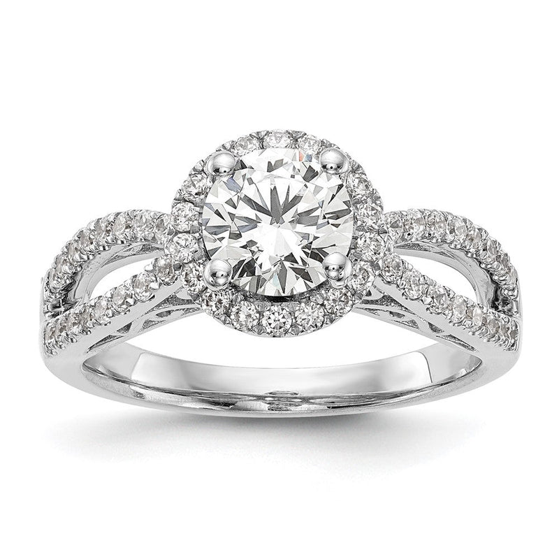 14K Weißgold Verlobungsring mit Halo-Fassung, Semi-Mount, 0,625 ct. laborgezüchteten Diamanten VS/SI+ G+, 1 ct. rundem Mittelstein