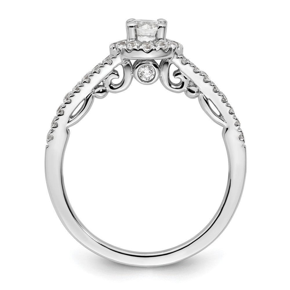 14K Weißgold Verlobungsring mit rundem simuliertem Diamanten und Halo-Fassung