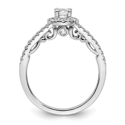 14K Weißgold Verlobungsring mit rundem simuliertem Diamanten und Halo-Fassung