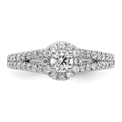 14K Weißgold Verlobungsring mit rundem simuliertem Diamanten und Halo-Fassung