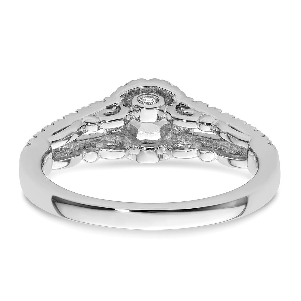 14K Weißgold Verlobungsring mit rundem simuliertem Diamanten und Halo-Fassung