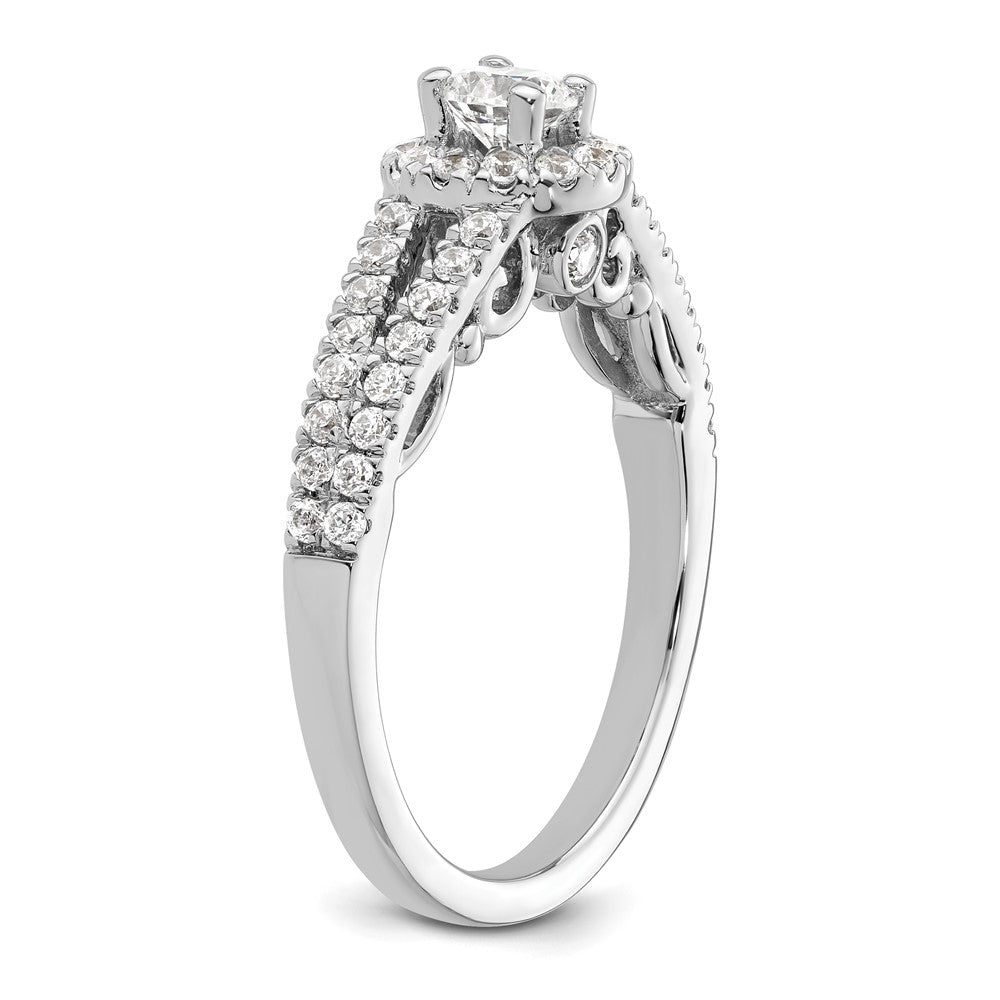 14K Weißgold Verlobungsring mit rundem simuliertem Diamanten und Halo-Fassung