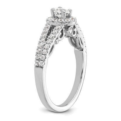 14K Weißgold Verlobungsring mit rundem simuliertem Diamanten und Halo-Fassung