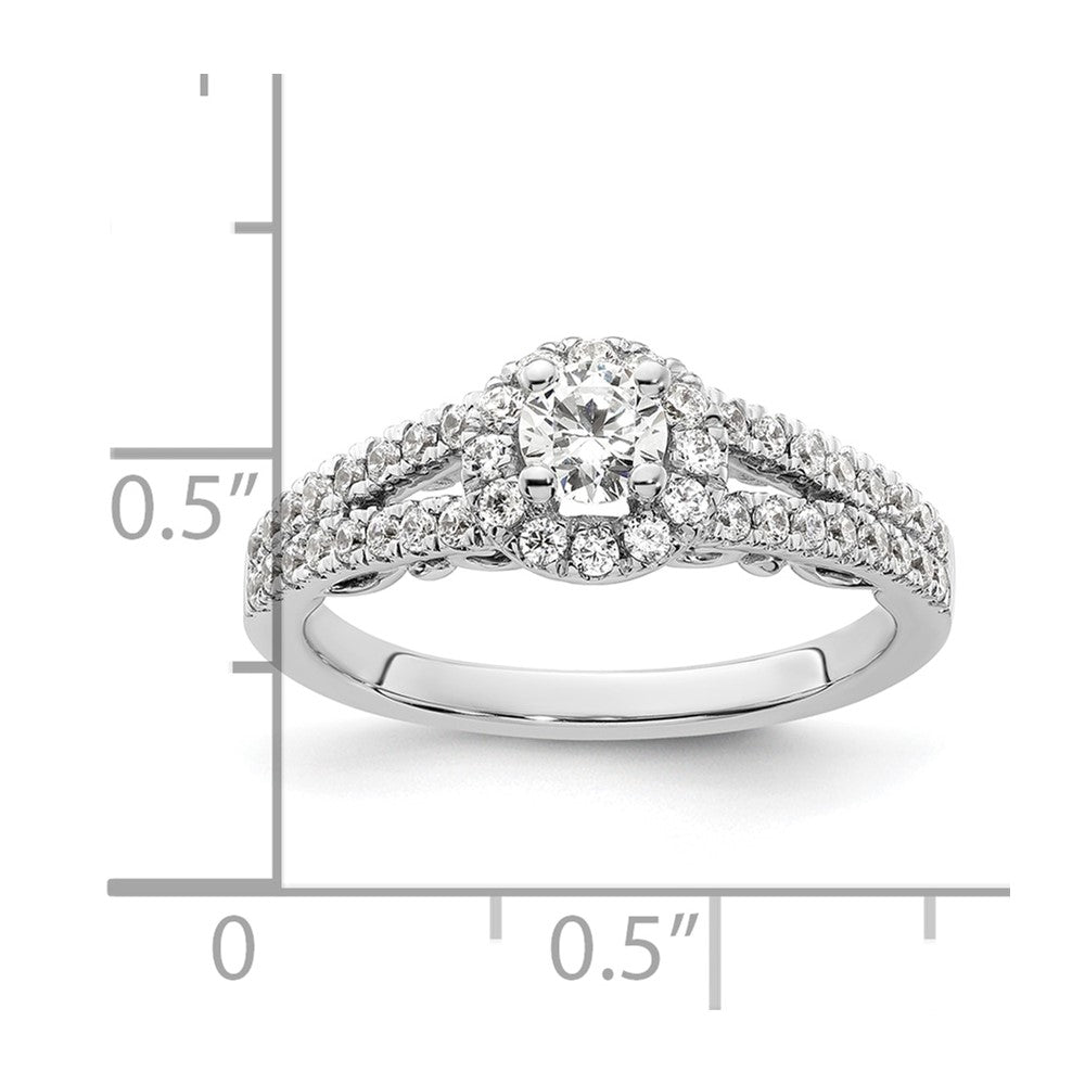 14K Weißgold Verlobungsring mit rundem simuliertem Diamanten und Halo-Fassung