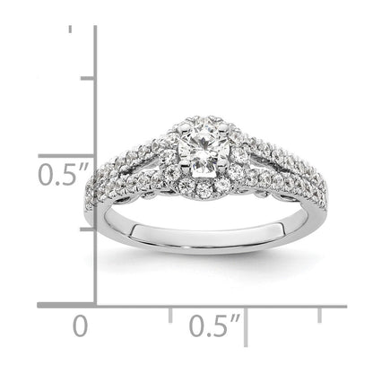 14K Weißgold Verlobungsring mit rundem simuliertem Diamanten und Halo-Fassung