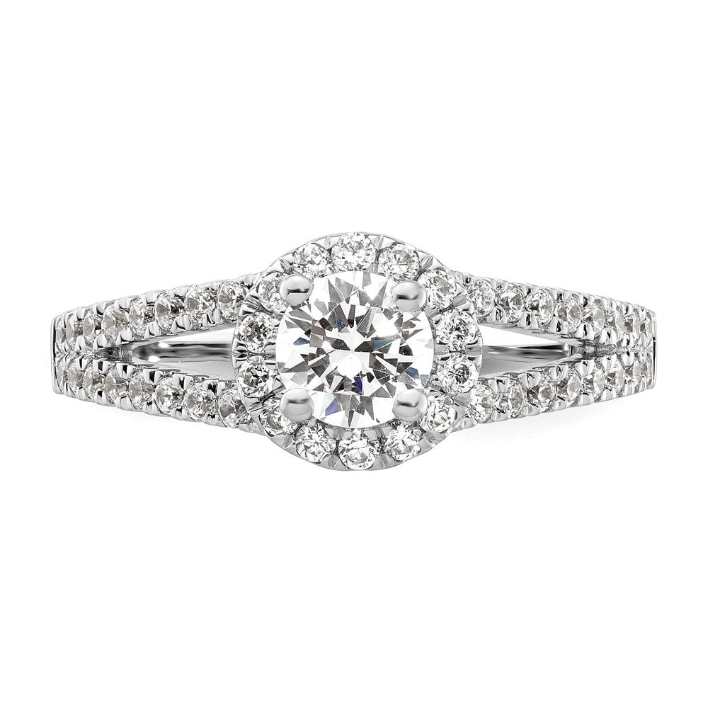 14K Weißgold Verlobungsring mit 1 ct. Labor-gewachsenem Diamant, rund, VS/SI+ G+, mit Halo-Fassung