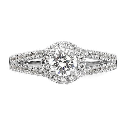 14K Weißgold Verlobungsring mit 1 ct. Labor-gewachsenem Diamant, rund, VS/SI+ G+, mit Halo-Fassung