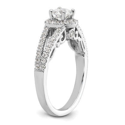 14K Weißgold Verlobungsring mit 1 ct. Labor-gewachsenem Diamant, rund, VS/SI+ G+, mit Halo-Fassung