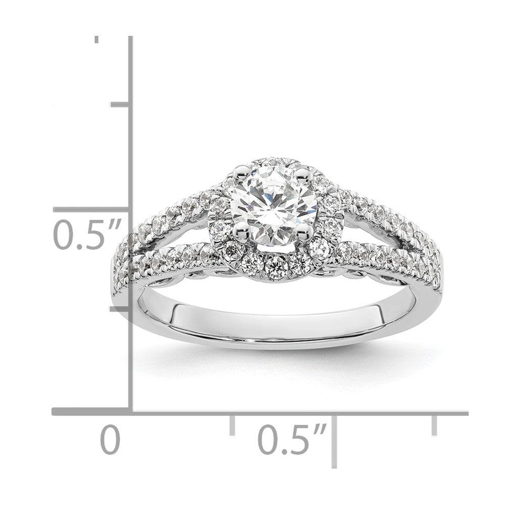14K Weißgold Verlobungsring mit 1 ct. Labor-gewachsenem Diamant, rund, VS/SI+ G+, mit Halo-Fassung