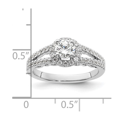 14K Weißgold Verlobungsring mit 1 ct. Labor-gewachsenem Diamant, rund, VS/SI+ G+, mit Halo-Fassung