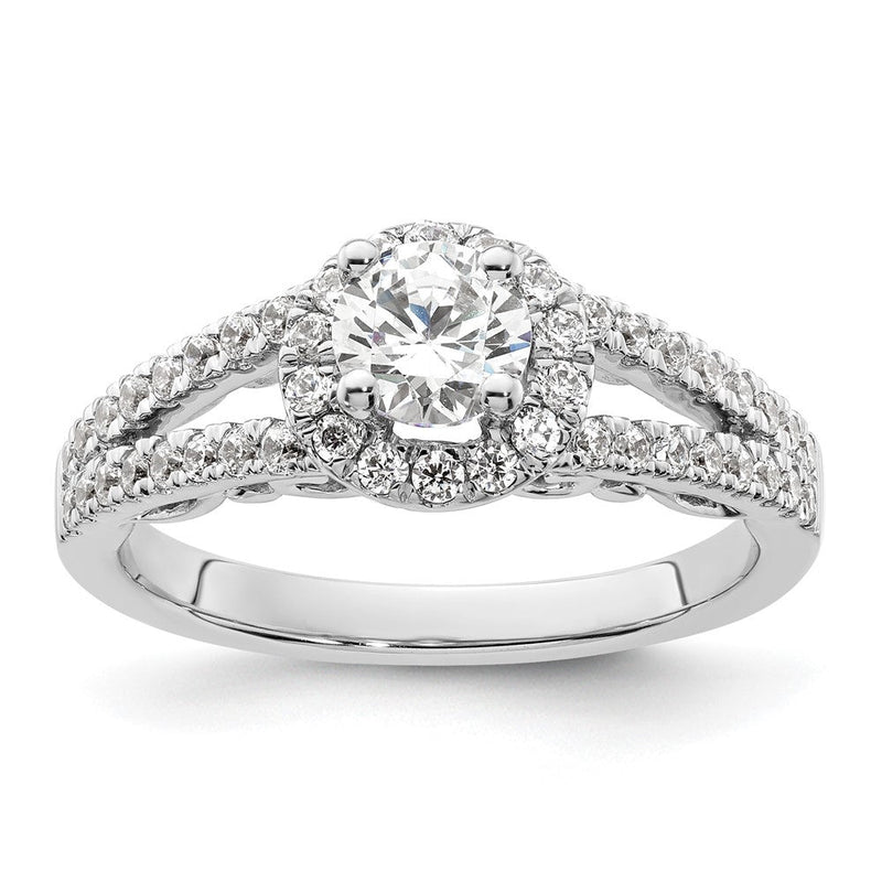 14K Weißgold Verlobungsring mit rundem Diamant im Halo-Design