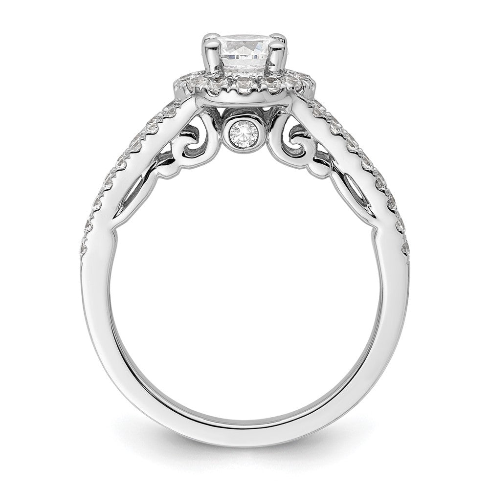 14K Weißgold Verlobungsring mit rundem simuliertem Diamant und Halo