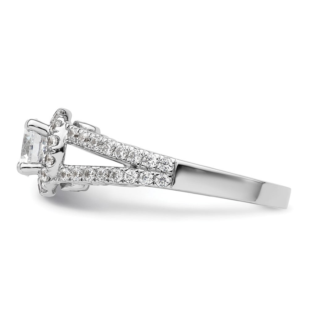 14K Weißgold Verlobungsring mit rundem simuliertem Diamant und Halo