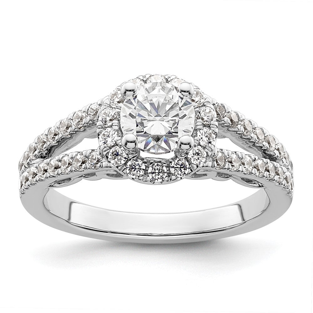 14K Weißgold Verlobungsring mit rundem simuliertem Diamant und Halo